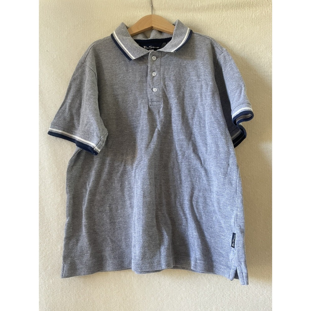 Ben Sherman Light Gray Polo Shirt Boy Size‎ Large 14/16 Preppy Collar Buttons